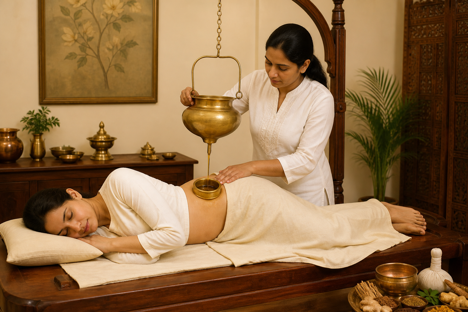 Basti therapy with warm medicated oil applied to the lower back
