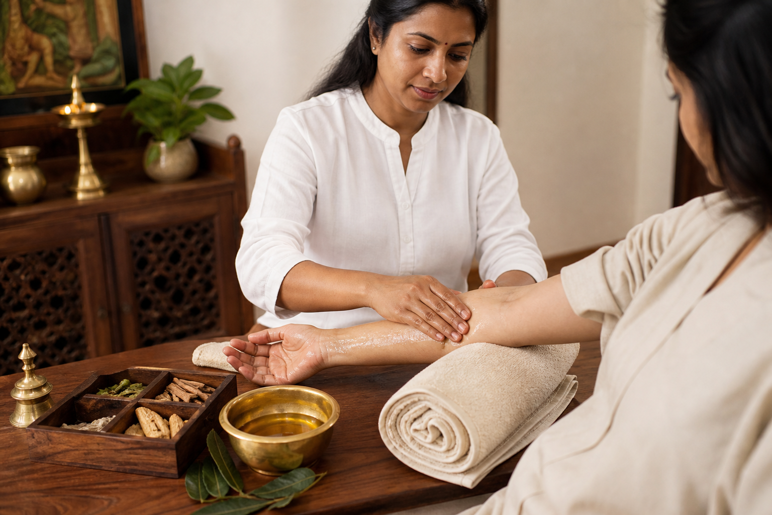 Ayurvedic herbal oil applied for eczema care